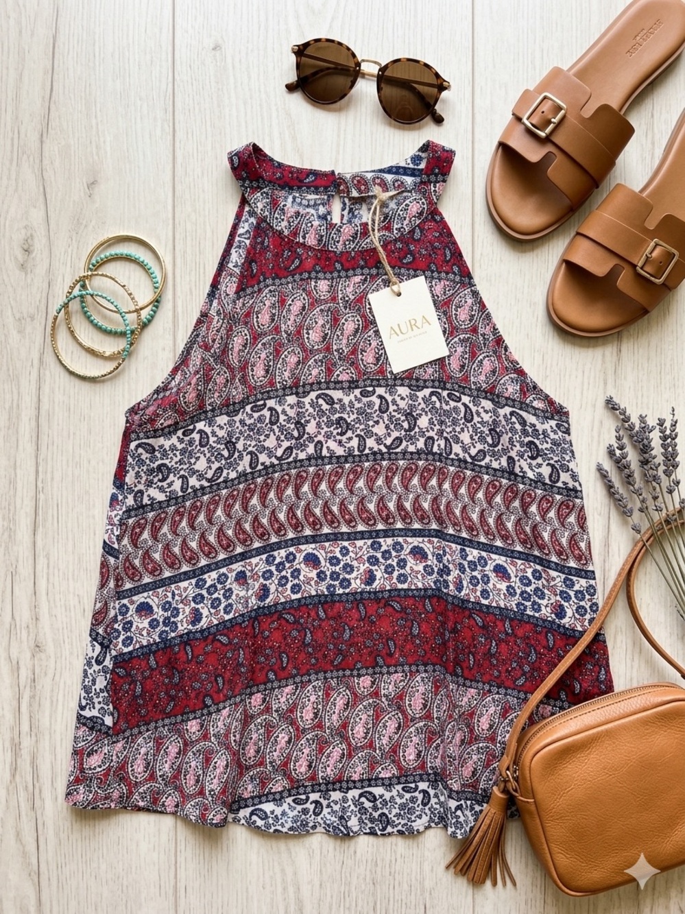 Sophie Rue Red and Blue Paisley Tank Top